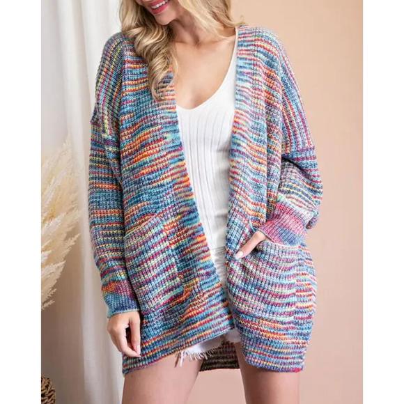 NEW BESTTO open-front knit cardigan in rainbow - Picture 1 of 3